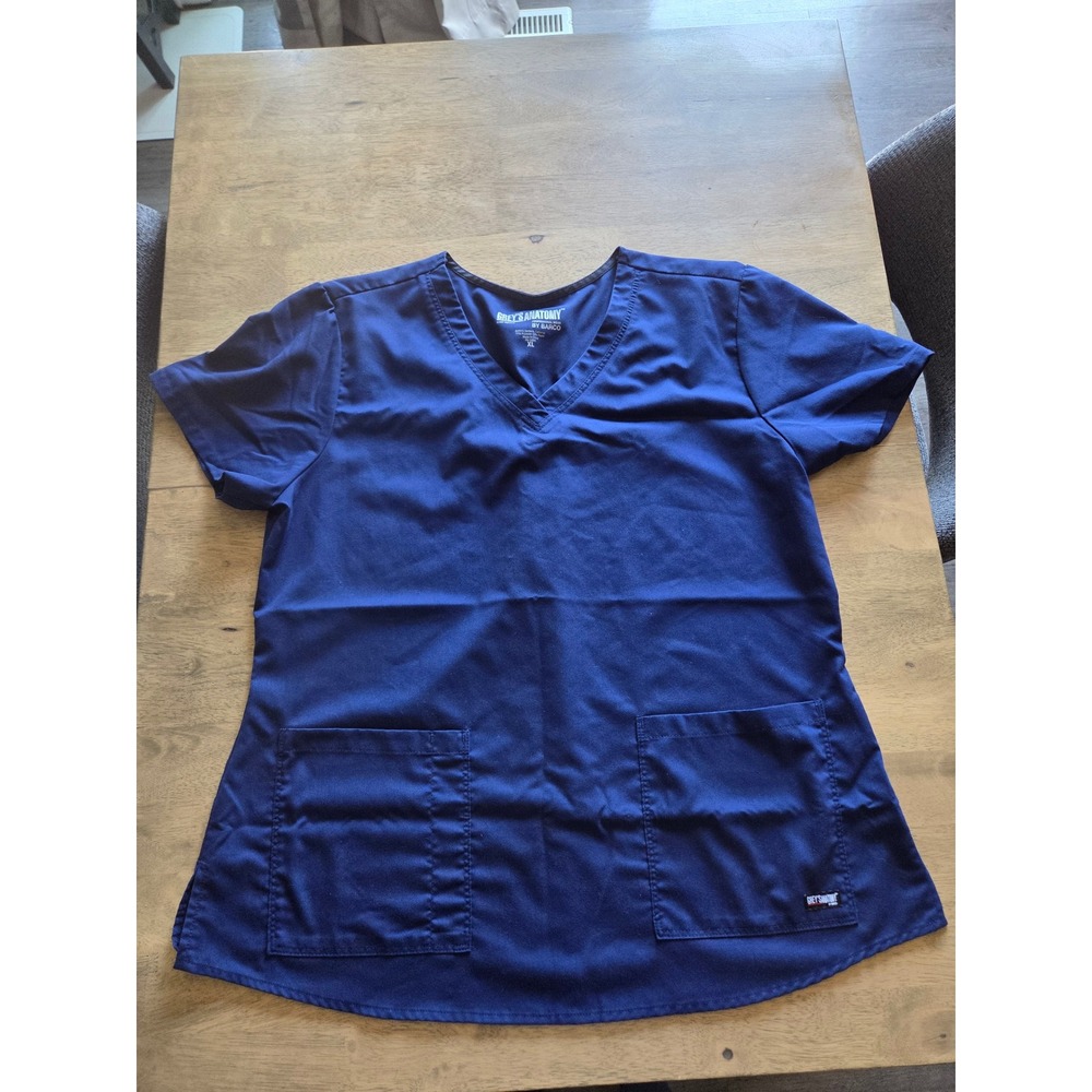 Greys Anatomy by Barco Womens Scrub‎ Top Navy Blue V-Neck XL 41452